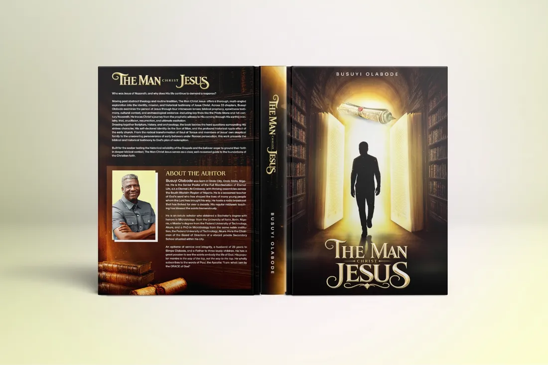 Hardcover copy of The Man Christ Jesus standing open